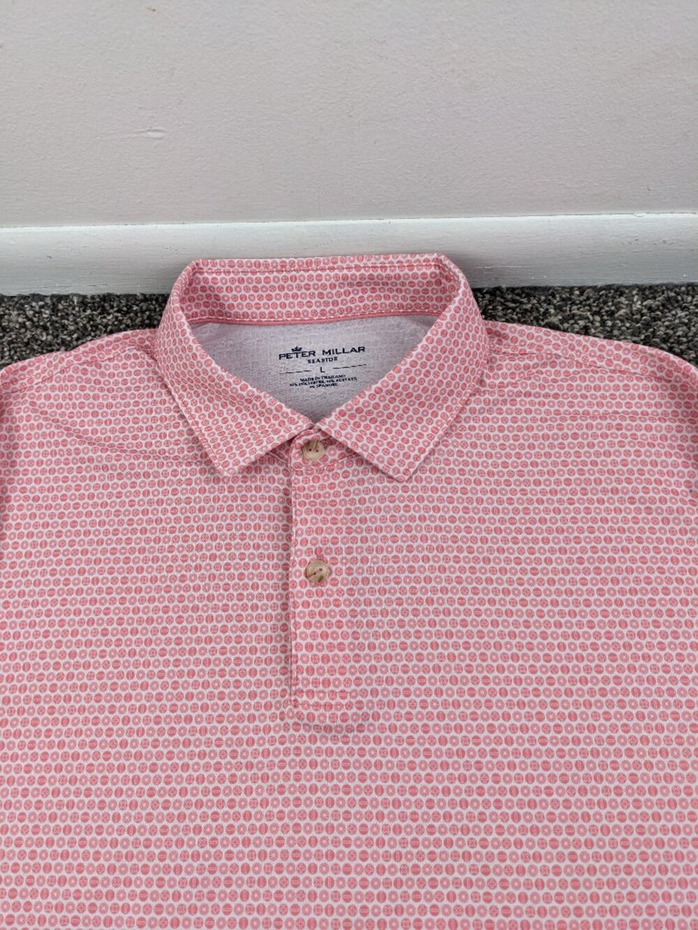 2022 Peter Millar Seaside Polo Shirt Geometric Coral Reef Pink Mens Large Excel
